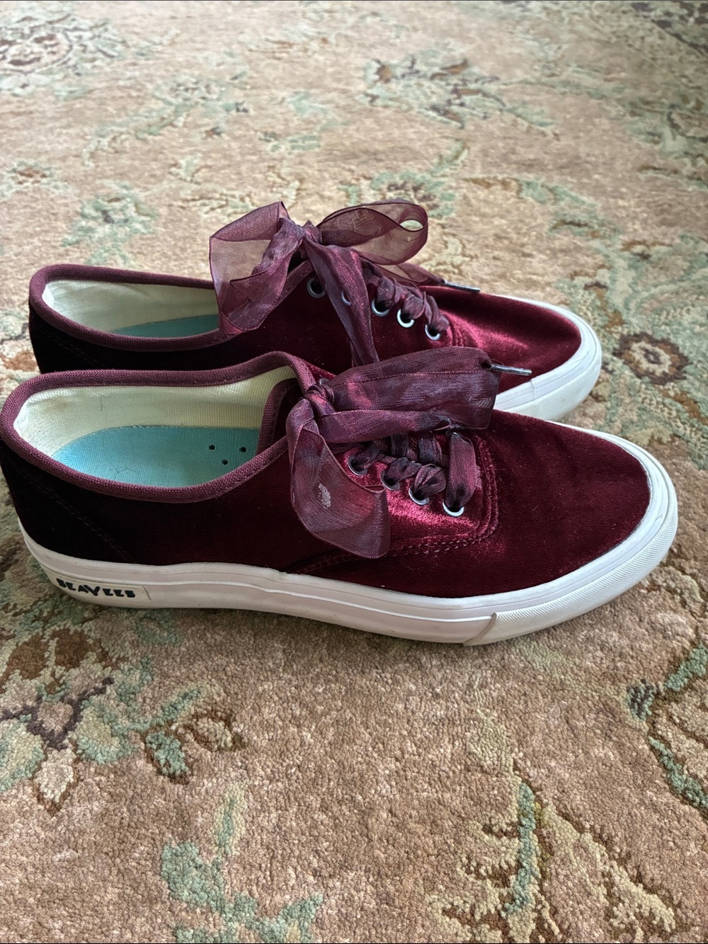 SeaVees for J.Crew Legend Sneakers Burgundy Velvet 7